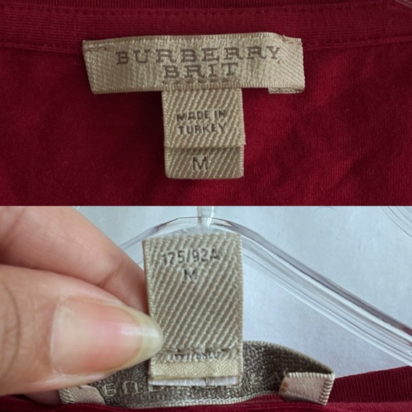 Burberry Brit scoop neck three-quarter sleeve plaid cuffs, red, size M - Picture 6 of 7